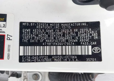 4T1BF1FK3GU179574